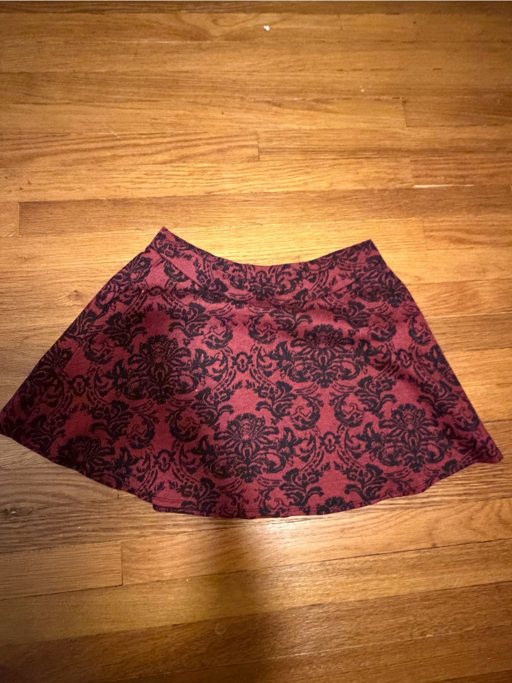 Joe B Burgundy Mini Skirt with Black Damask Print